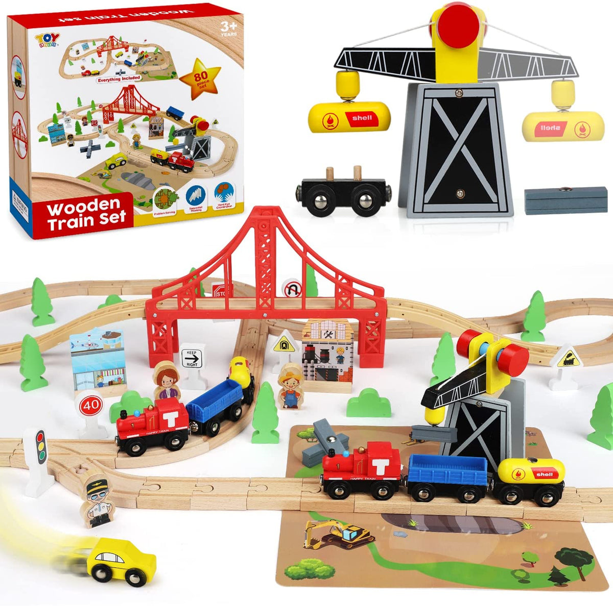 80 piece wooden train 2024 set